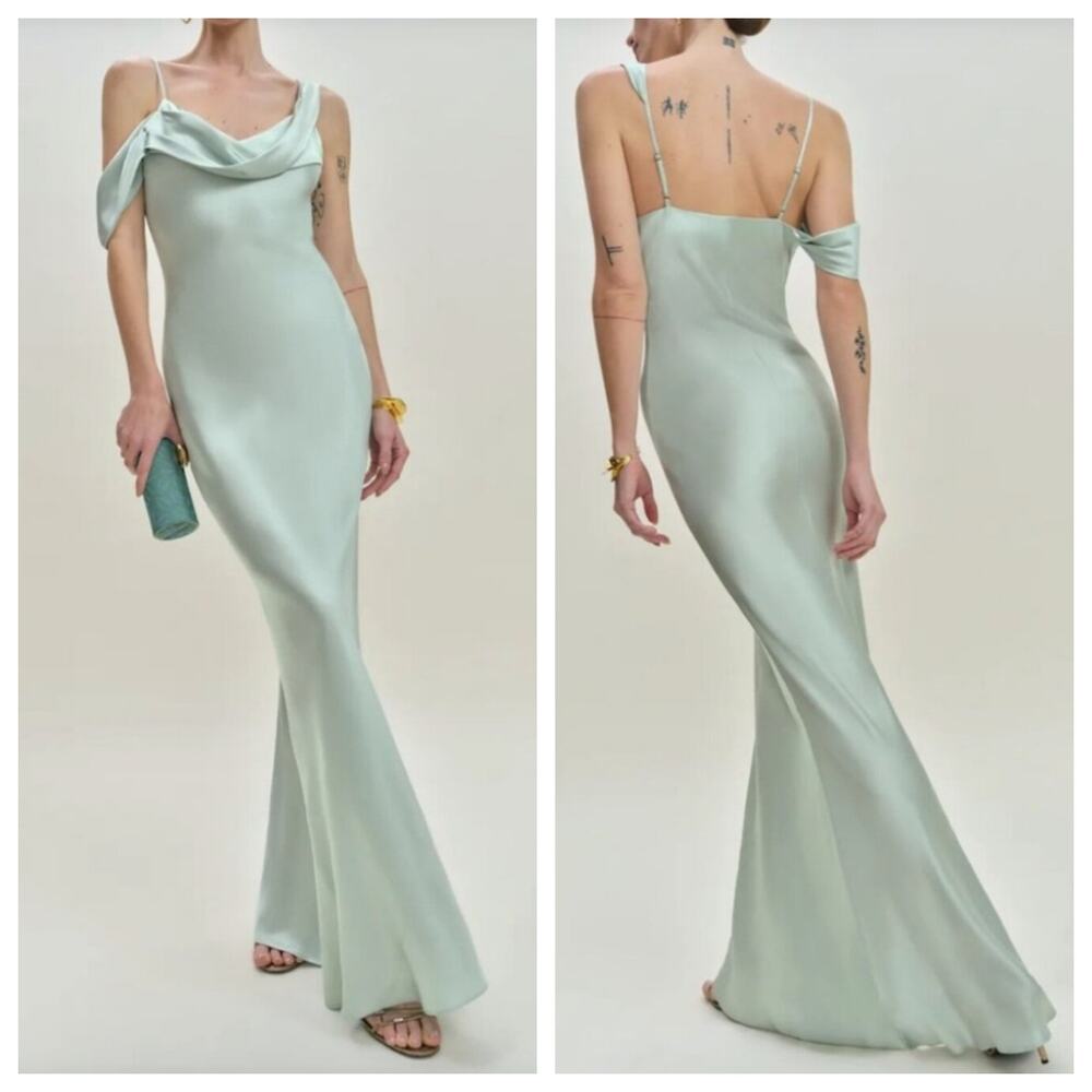 Reformation Sea Glass Ronda Silk Maxi Dress One Shoulder 2